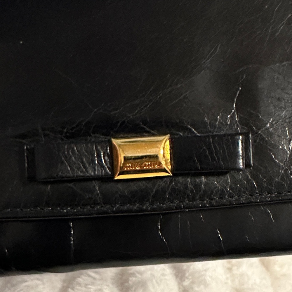 Miu Miu Black Leather Wallet with Gold Accent - Picture 4 of 10